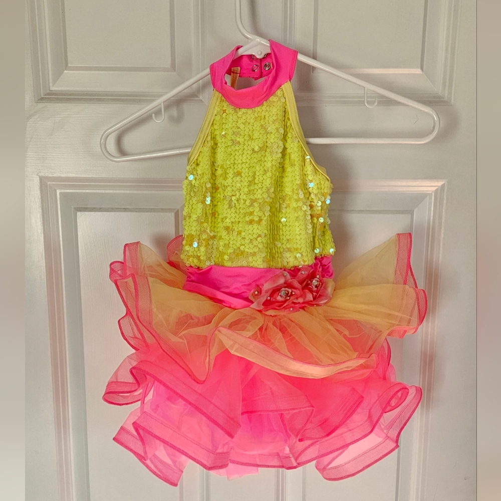Weissman Pink and Yellow Sequin Dance Costume